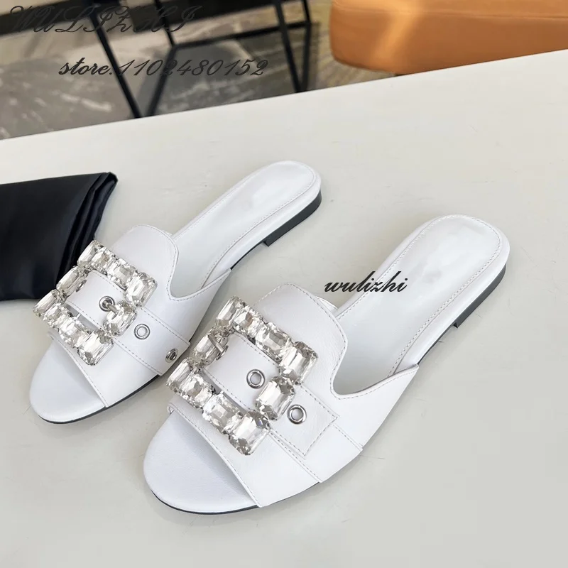 Босоножки женские кожаные с квадратной пряжкой роскошные открытые туфли без