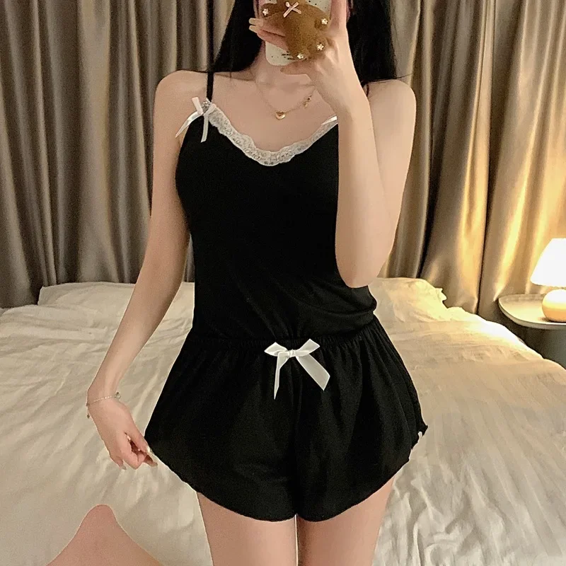 Лето 2023 модный женский сексуальный пижамный комплект майка из смеси хлопка