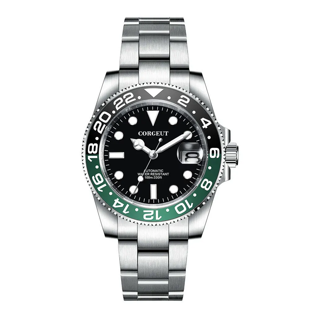 

Corgeut 40MM Sapphire NH35 8215Automatic Mechanical Mens WristWatch Sterile Dial Ceramic 10Bar Luminous Sport Male Clock