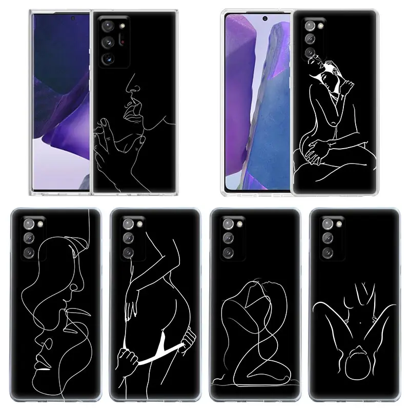 

Black White Sexy Line Art Couple Clear Case for Samsung A50 A30s A10s A70 A20s A40 A02 Galaxy Note 20 Ultra 5G 10 Silicone Cover