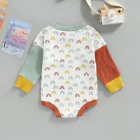 fashion patchwork baby romper autumn baby boy clothes cotton rainbow print long sleeve infant romper newborn clothing