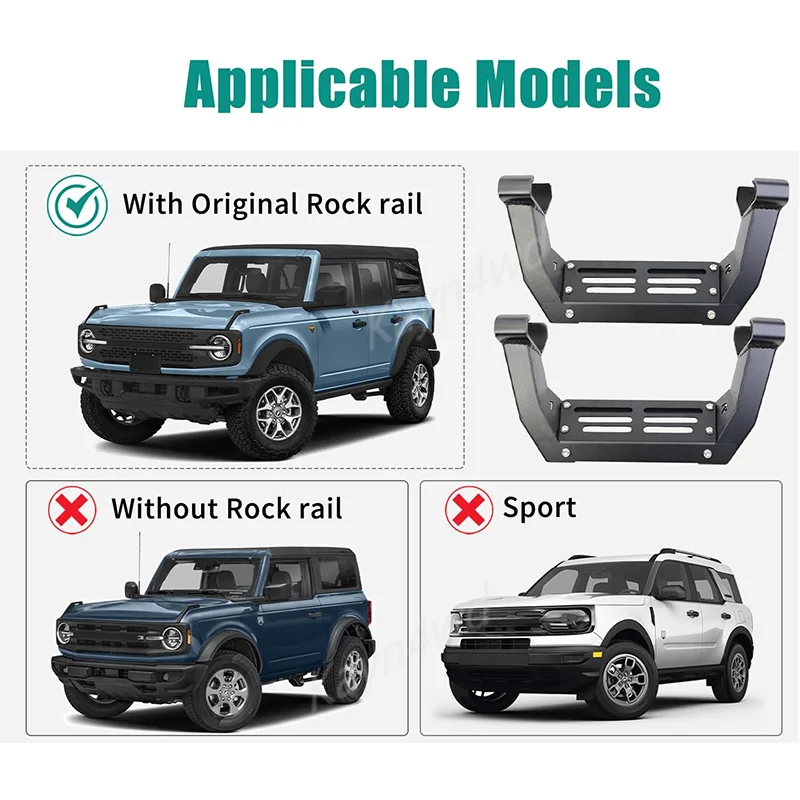 Фото Внедорожные внешние аксессуары 4x4, подножки, боковая ступенька, нескользящая для Ford Bronco 2021-2025, 2/4 двери с оригинальной рок-рейкой №2
