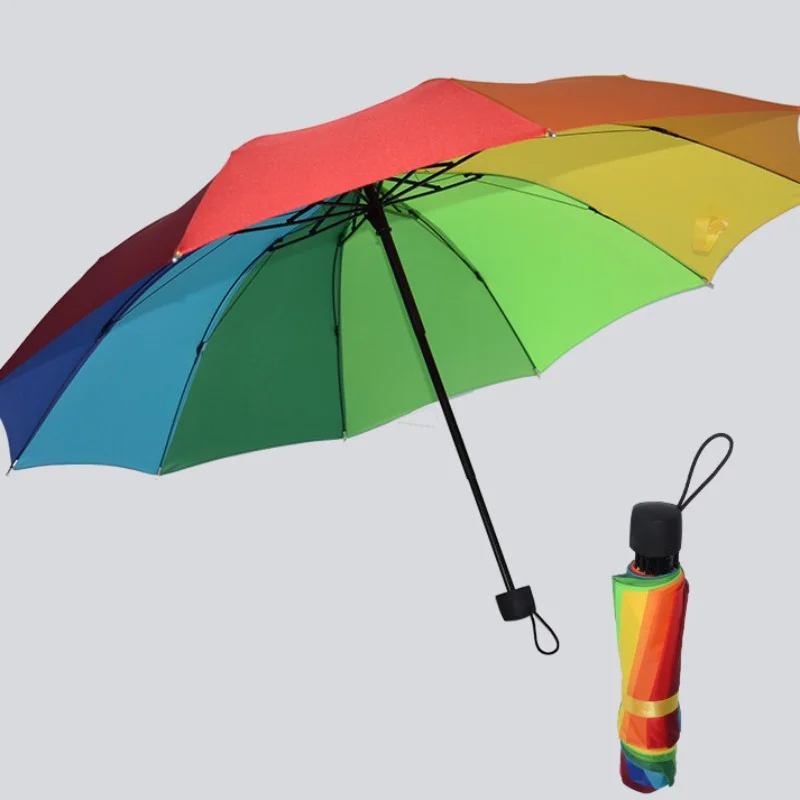 

2023 New Rainbow Fold Umbrella Women and Men Non-automatic Umbrella Popular Creative Three Folding Adults Children Umbrella