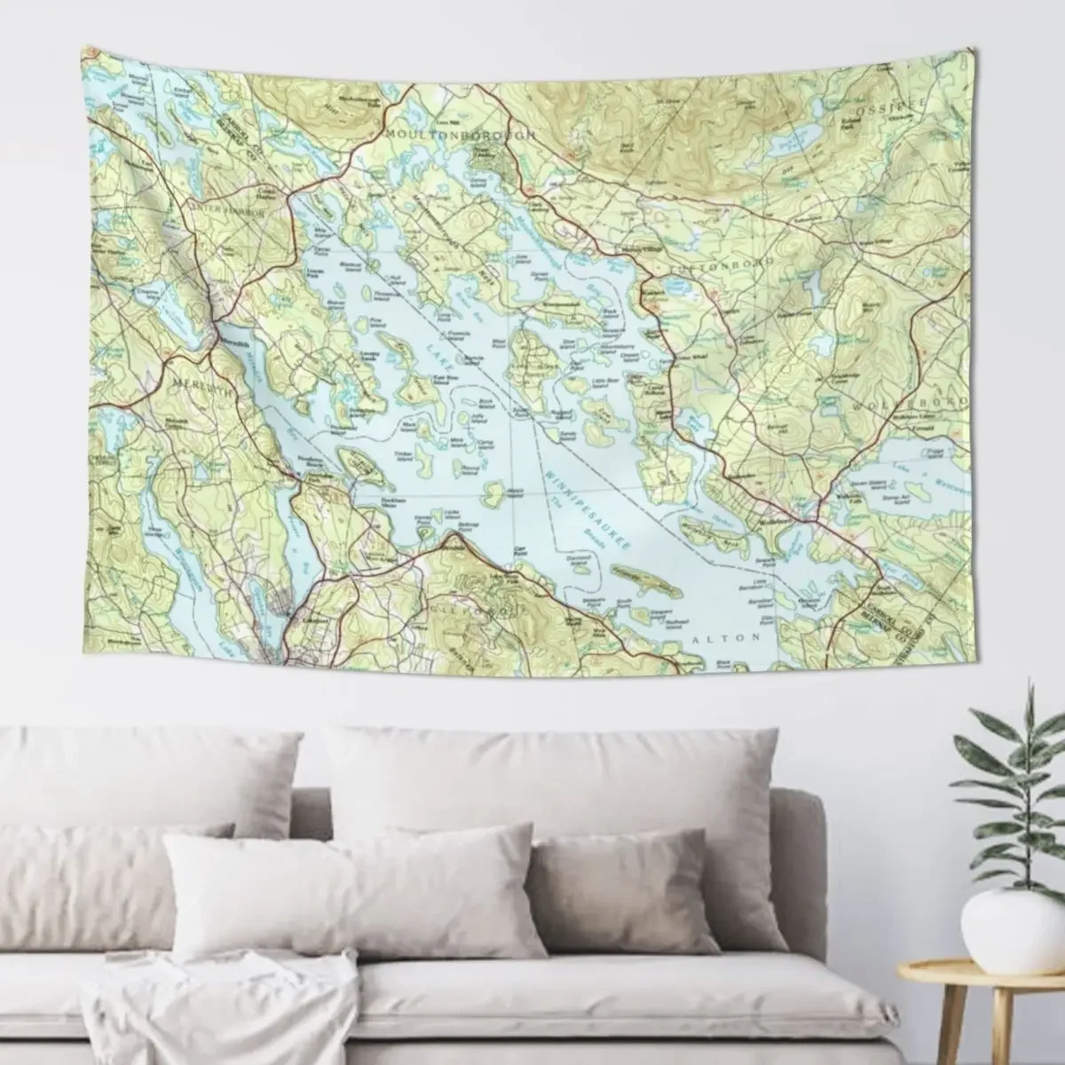 Карта озера Winnipesaukee (1986) Гобелен Украшение дома Обои для спальни