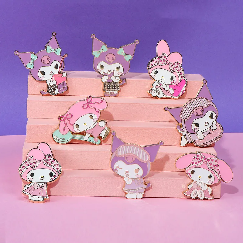 

Cartoon Sanrioed Kawaii Mymelody Brooch Badge Girl Heart Kuromi Pajama Party Random Commemorative Badge Accessories Holiday Gift