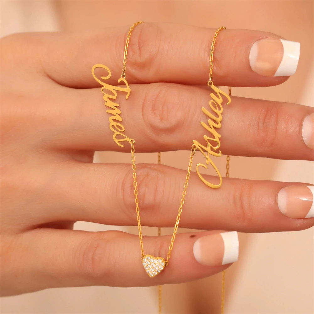Ожерелья с двумя именами на заказ роскошное циркониевое сердце женское колье из