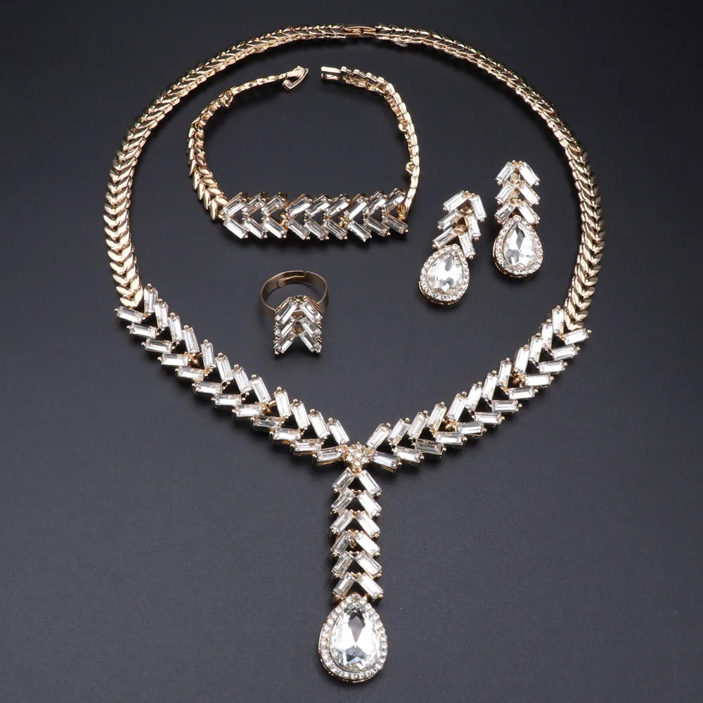 

Женская оригинальная подвеска с кристаллами, элегантное ожерелье, висячие серьги, браслет, кольцо, набор украшений