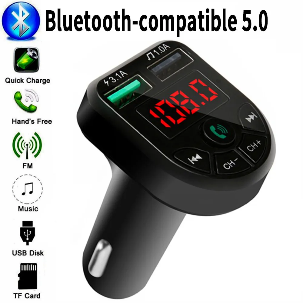 

Trasmettitore FM 5.0 compatibile Bluetooth per auto Kit per auto lettore musicale MP3 ricevitore Audio vivavoce Wireless Dual US