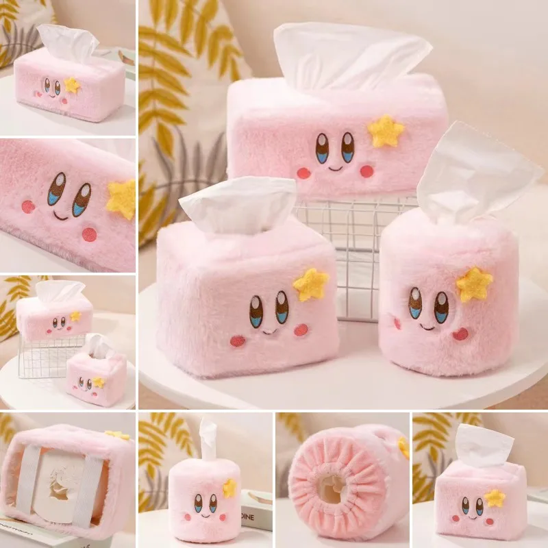 

Kawaii Anime Star Kirby Plush Toy Cartoon Tissue Box Car Tissue Storage Box Desktop Pink Tissue Holder Case Home Decoration Girl