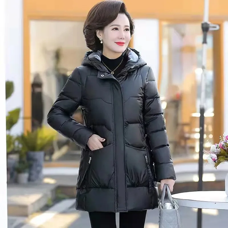 2022 New Women's Winter Parkas Thick Cotton Coats Mid-Length Mothers Down Cotton coats Hooded Warm Parka Female Outwear Glossy enlarge