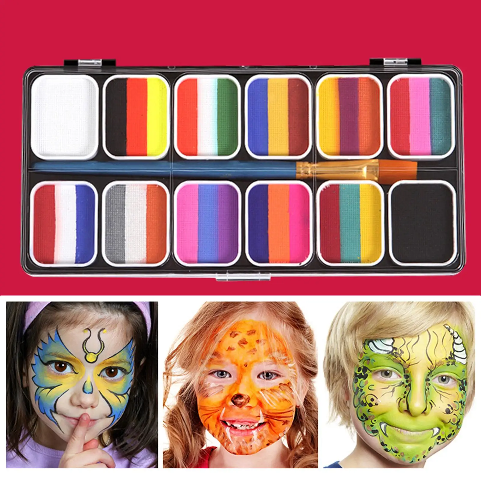 

Fun Face Body Paint Kit Palette W/ Makeup Brush Kids Facepaint Party
