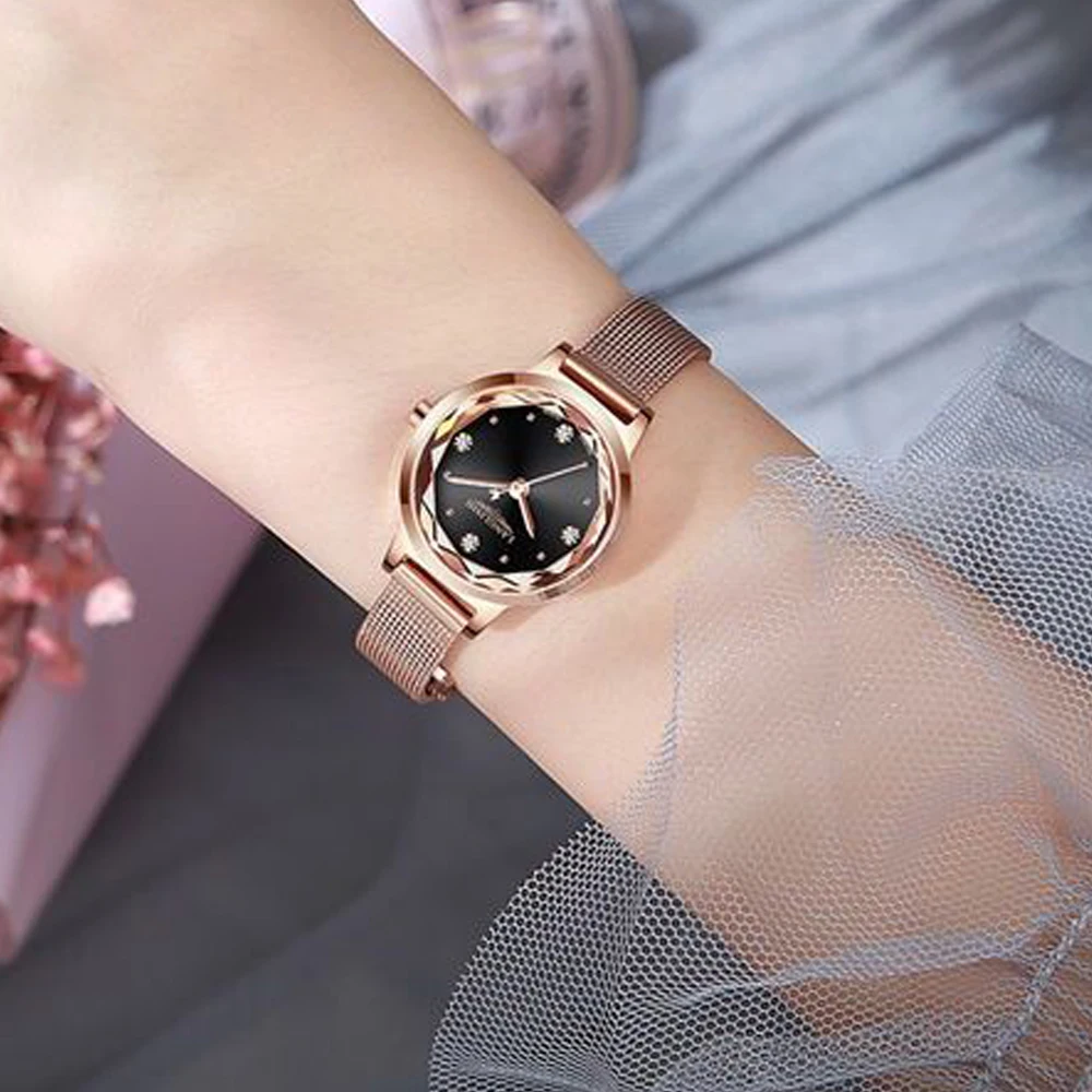 Japan Quartz Movement High Quality LANGLISHI Women Stainless Steel Mesh Rose Gold Waterproof Ladies Watch Simple Watches enlarge