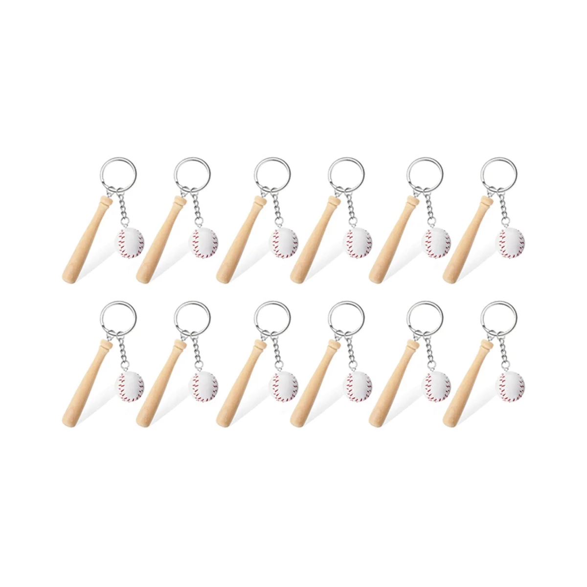 

12 Pieces Mini Baseball Keychain with Wooden Bat for Sports Theme Party Team Souvenir Athletes Rewards Party Favors