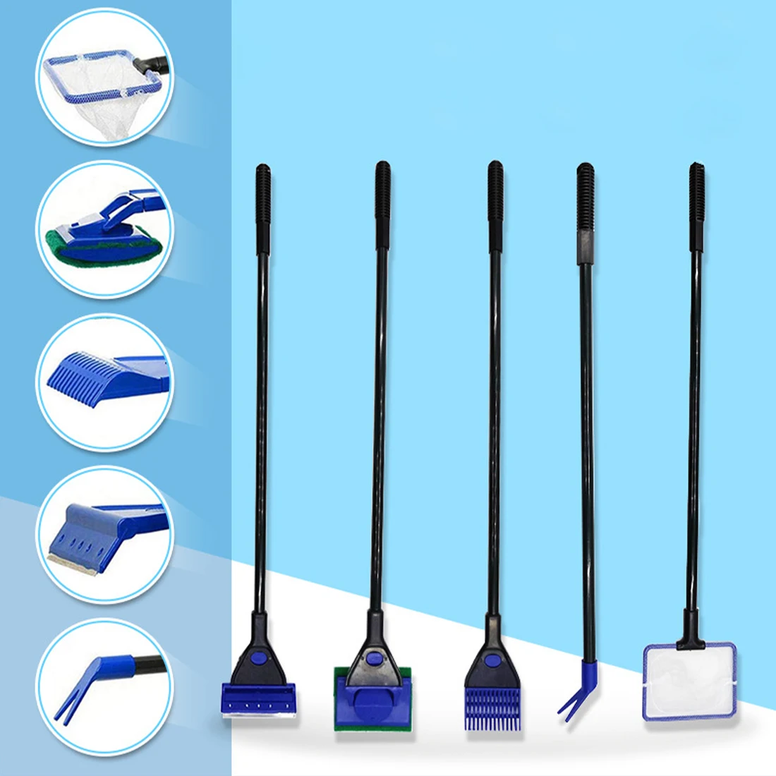 

5 In 1 Aquarium Cleaning Tools Fish Tank Cleaning Kit Tools Algae Scrapers Set Cleaner Siphon Vacuum For Water And Sand Clean