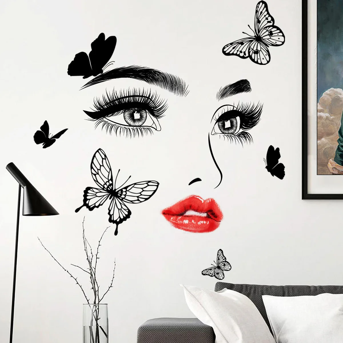 Wall Paste Red Lips Eyes Butterfly Wall Paste Wallpaper Living Room Bedroom Wall Paste Home Decoration Hanging Picture Wallpaper