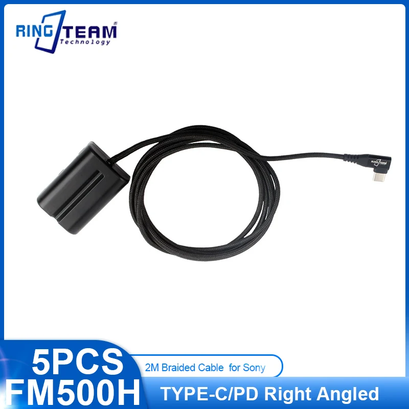 

5pcs 2M Braided Cable TYPE-C USBC PD Right Angled to NP-FM500H FM500H DC Coupler for Sony Cameras SLT A57 A57K A57M A57Y