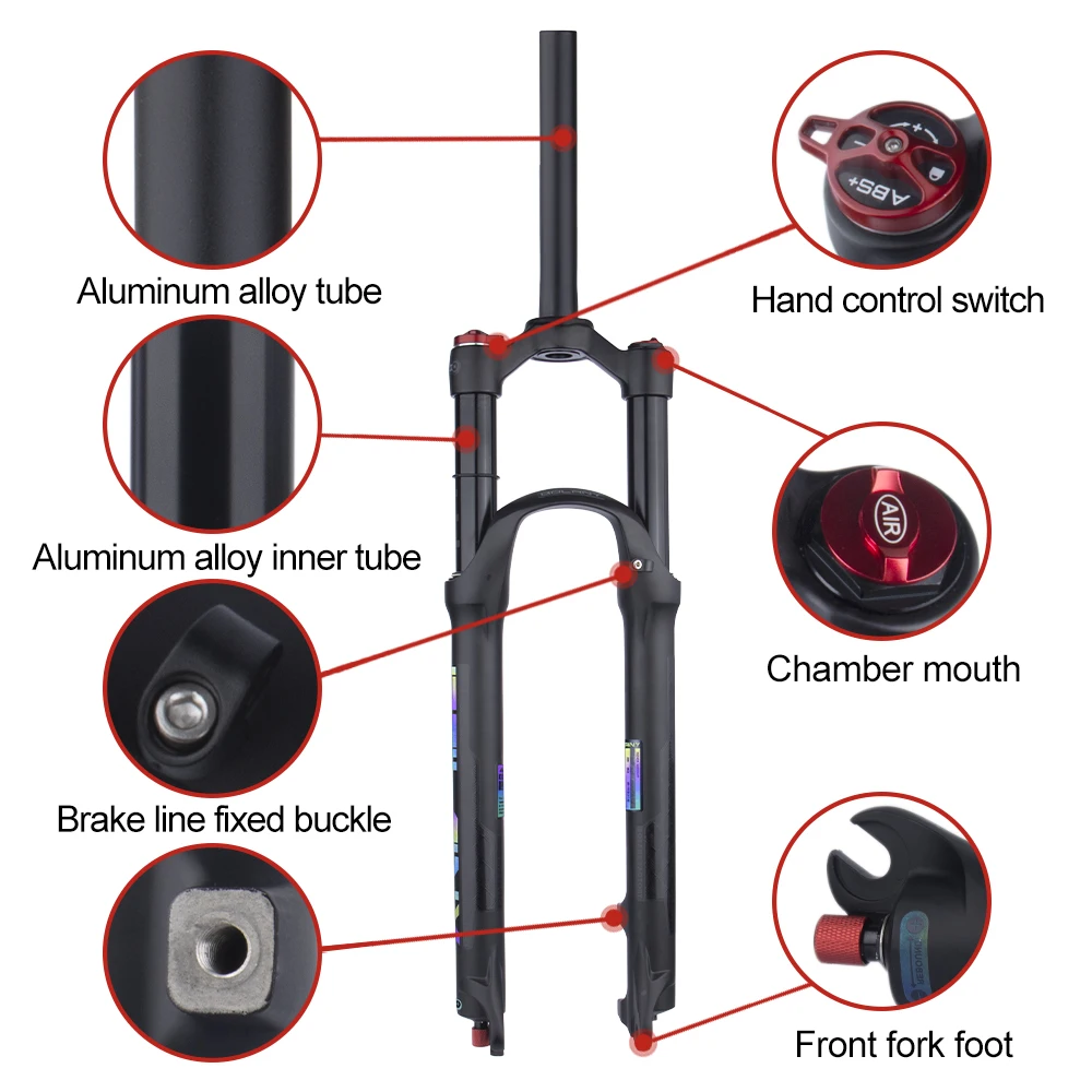 BOLANY Bike Fork Solo Air with Rebound Adjustment MTB front Suspension 26/27.5/29er Straight/Tapered RL/LO Bicycle QuickRelease