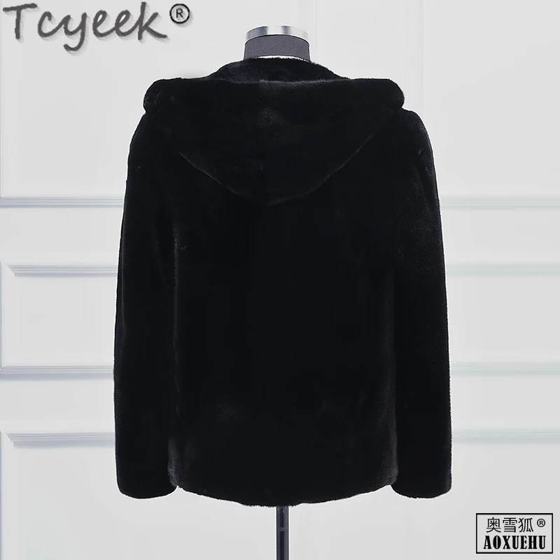 Короткая шуба Tcyeek из натурального цельного меха норки черная зимняя теплая