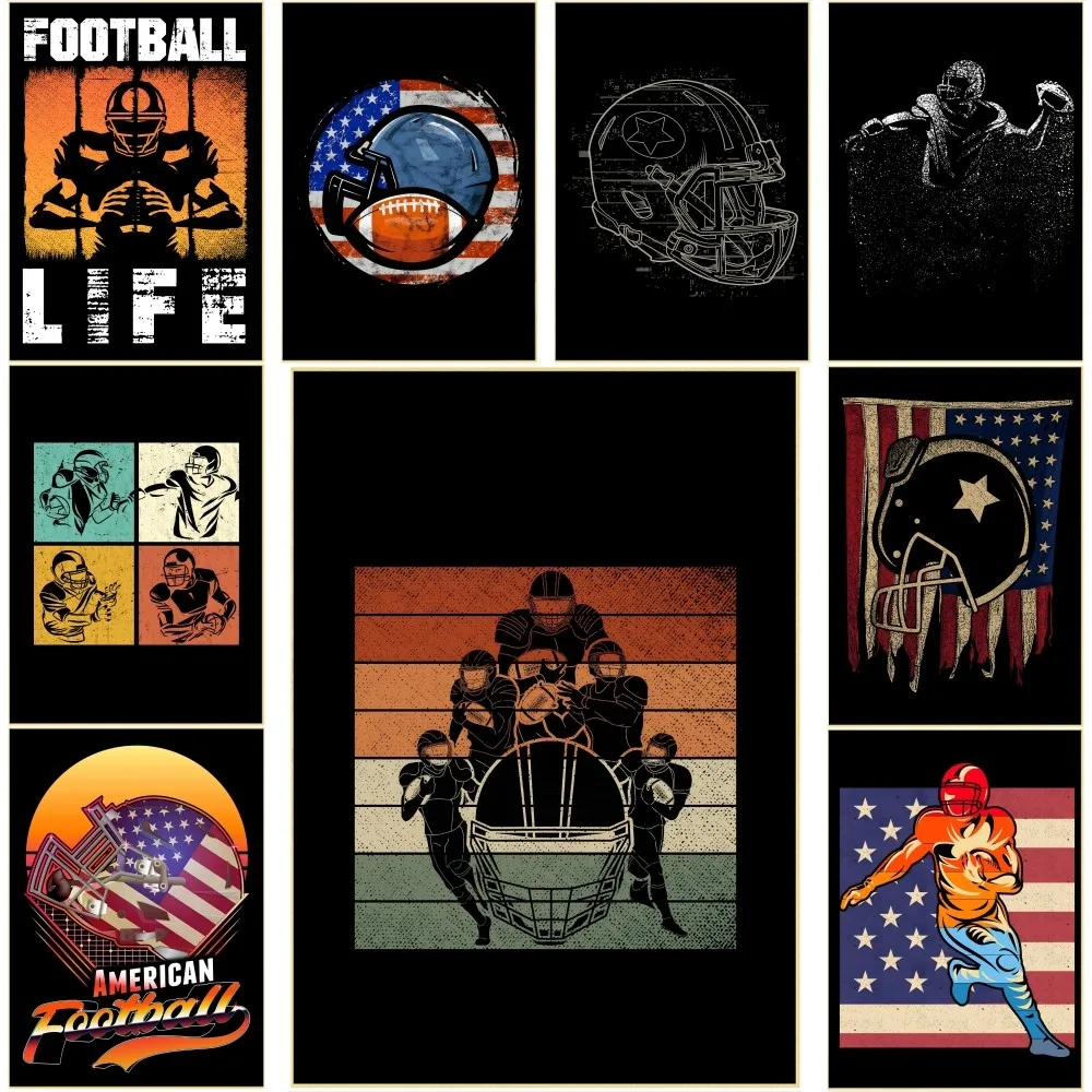 American Football Rugby Poster Self-adhesive Art Waterproof Paper Sticker Coffee House Bar Room Wall Decor