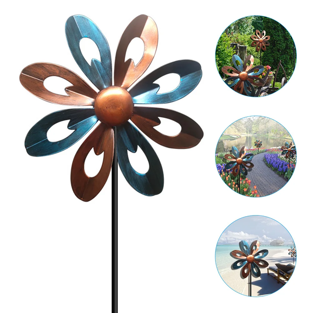 

Garden Wind Metal Windmill Outdoor Statues Metal Wind Spinners Garden Stake Decorative Pinwheel Lawn Pinwheels Floral Decor