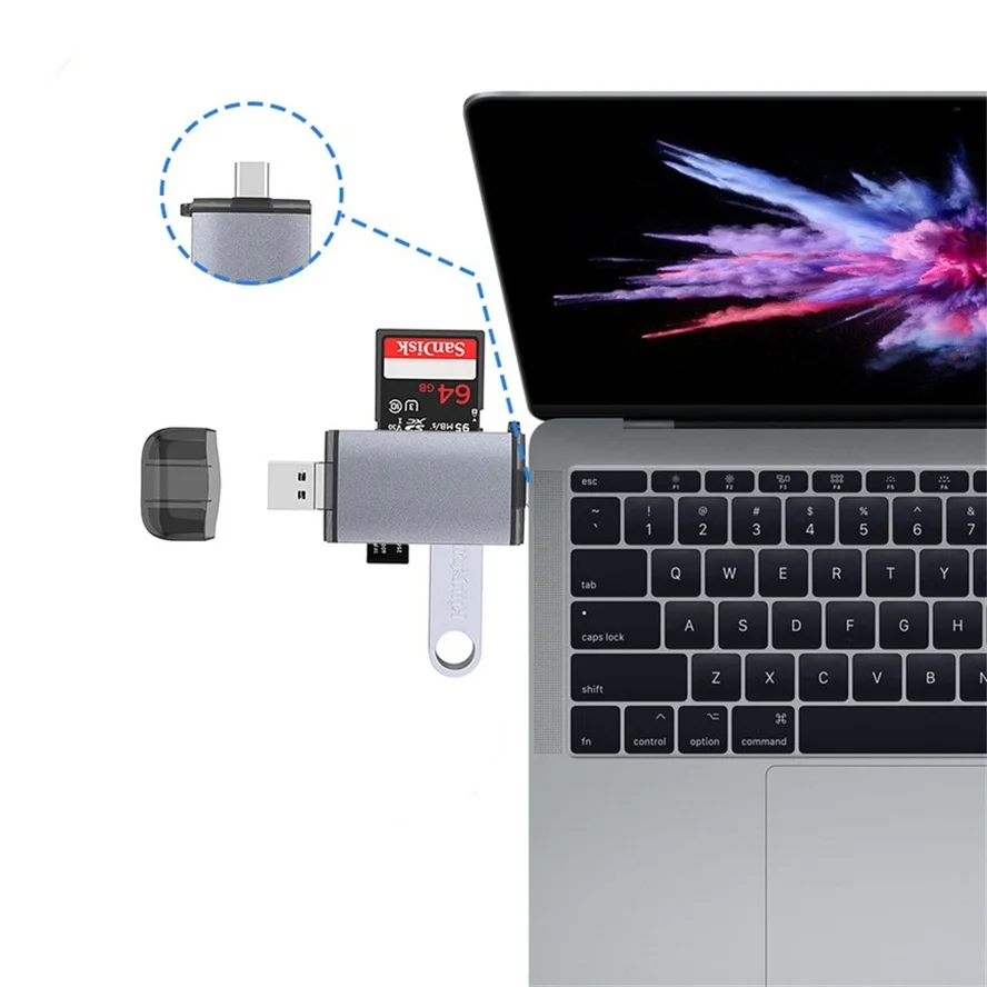 Кардридер 6 в 1 с Micro USB Type C на SD TF |