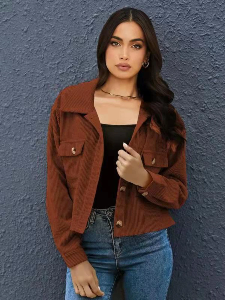 

New Autumn Winter Women's Fashion Corduroy Long Sleeve Loose Top Home Office Casual Trend Streetwear Jackets for Women Coat