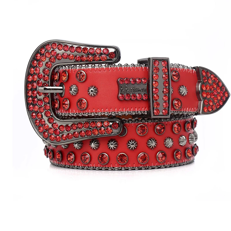 

Top Goth Rhinestones Genuine Leather Belt Western Cowgirl Cowboy Punk Luxury Diamond Studded Strap Crystal Belts For Jeans Pants