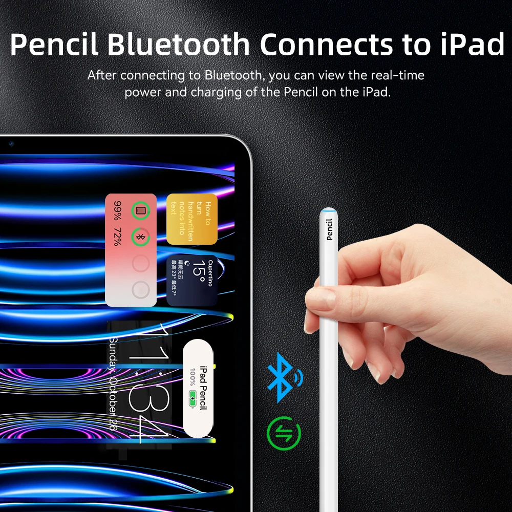 Фото Стилус Bluetooth для iPad A16 11-го поколения Pro 13 M4 Air 4 5 Pro 11 12.9 с чувствительностью к наклону и функцией отклонения ладони, для сенсорных экранов №4