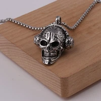 hip hop alloy skull head with headphone styling pendant retro punk titanium steel necklace