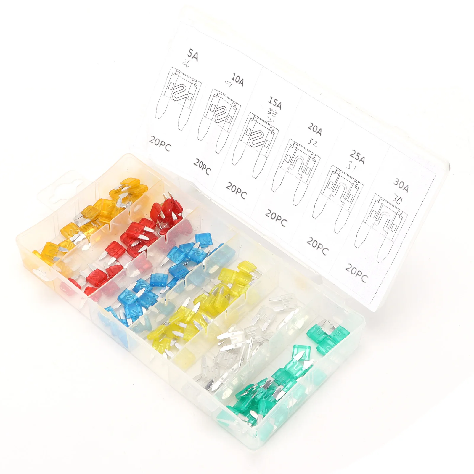 

120PCS Car Blade Fuse Set Mini Universal 5 10 15 20 25 30A for Motorcycle Vehicle