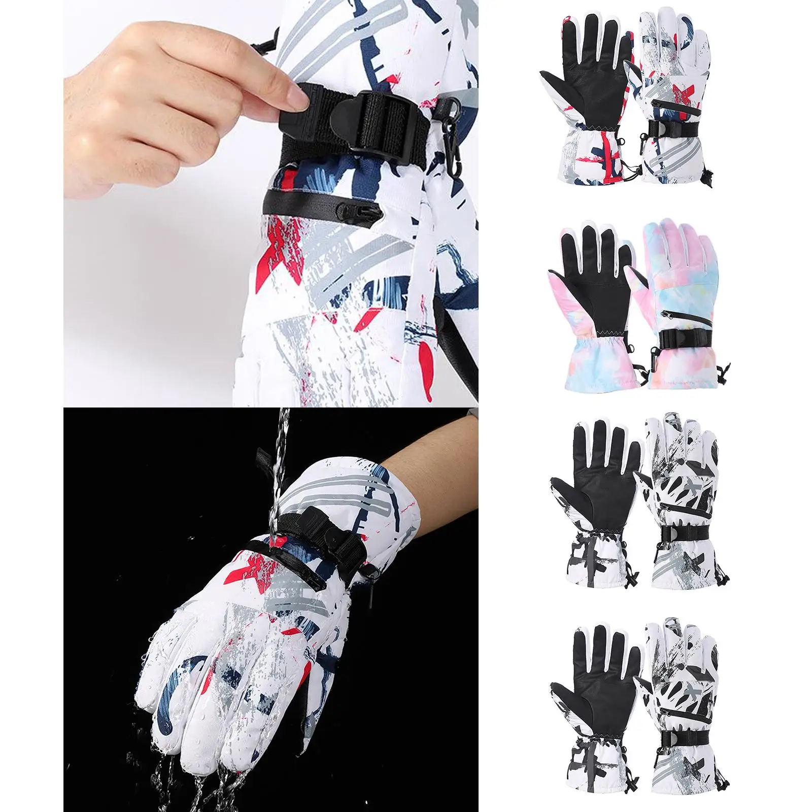 

2pcs Ski Gloves Waterproof Thermal Snowboard Snowmobile Motorcycle Snow Work Cold Weather Gloves Windproof Gauntlet