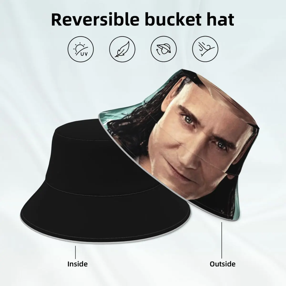 

Tom Hiddleston Print Bucket Hat Movie Figure Beach Fun Reflective Fisherman Hats Custom Reversible Sun Hat