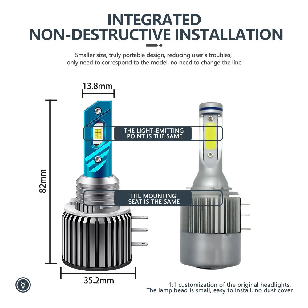 

2pcs 12v 24v Car Headlight 3570 LED Chip Auto Bulbs Auto Car Led Car Headlight Lamp H15 LED Bulb 80W 20000LM 6000K