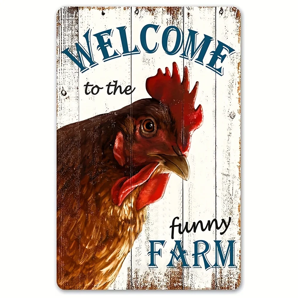 

Vintage Tin Poster Welcome To The Funny Farm Country Cottage Chicken Coop Metal Tin Sign Retro Art Home Wall Decor Metal Plaque