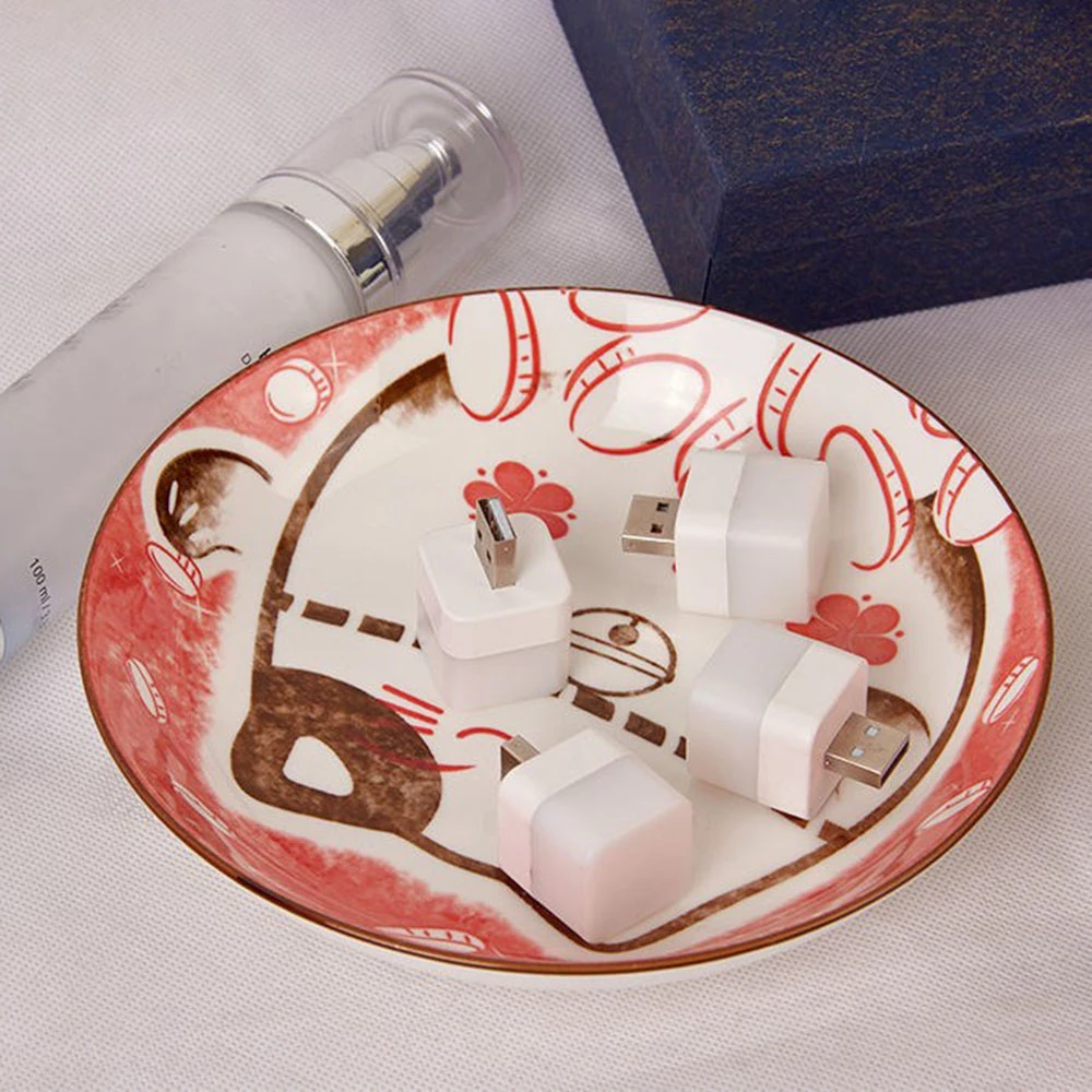 1pc Mini LED Night Light USB Plug Square Lamp Computer Mobile Power Bank Charging Small Book Lights Reading Eye Protection Lamps