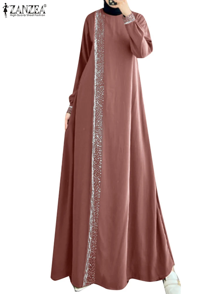 Zanzea Женское Платье С Длинными Рукавами Элегантное Макси-трапеция Круглым