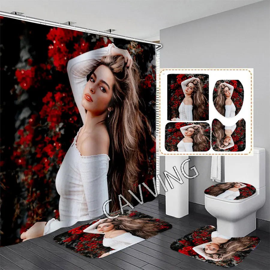 

Addison Rae 3D Shower Curtains Waterproof Bathroom Curtain Anti-slip Bath Mat Set Toilet Rugs Carpet Home Decor
