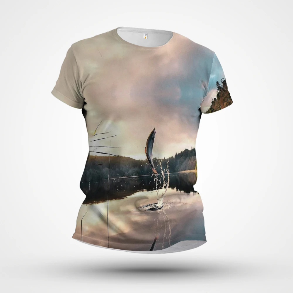 

2023 Summer Scenery T-shirt New 3D Printing Luxury Pattern Short Sleeve Customized Factory Direct Sales Light Luxury Tight Top
