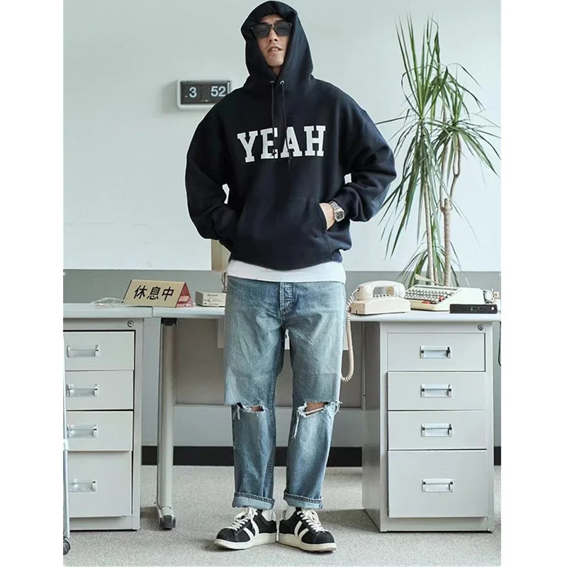 

JAPAN BEAMS College 23AW Hoody Japanese Style Retro Large Letters Red rope Sweater Hoodie