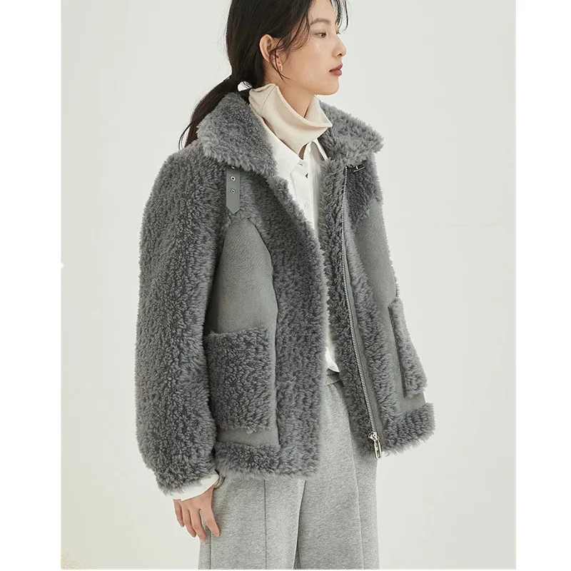 Sheep Sheared Coat Women's Autumn And Winter Short Fur Coat Small Stand Collar Lamb Wool Granular Fur Coat Thick Loose Tops