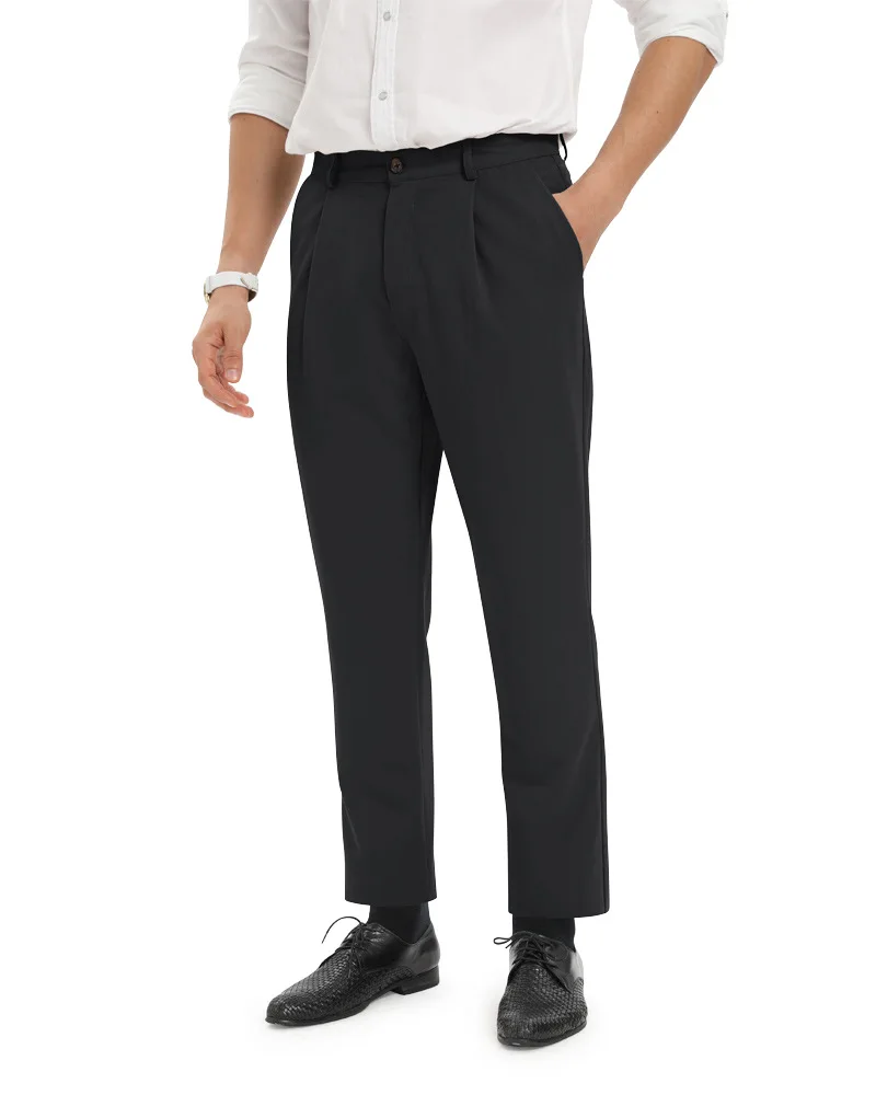Brand Men's Trousers Mid Waist Black White Suit Pants Men Trousers Solid Straight Loose Formal Business Casual Male Pencil Pant