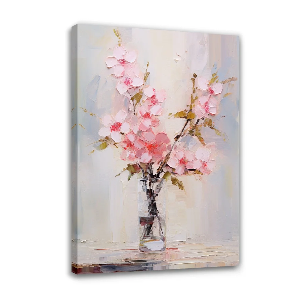 

Forbeauty Blue Background Vase Peach Blossom Framed Gallery Canvas Painting Colorful Vase Antique For Home Decoration