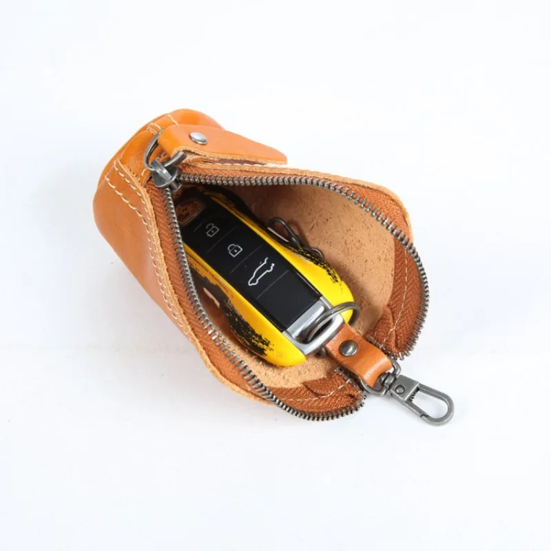 

Vintage Genuine Leather Key Bag Portable Keychain Wallet Unisex Men Women Zip Coin Pouch Short Mini Car Home Key Holder Storage