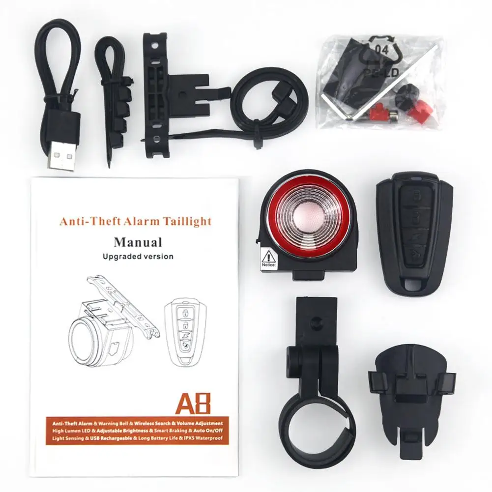 

A8 Bicycle Automatic Brake Taillight Wireless Remote Control Road Bike Anti-theft Anti-rain Alarm Lamp Bicycle Accessories
