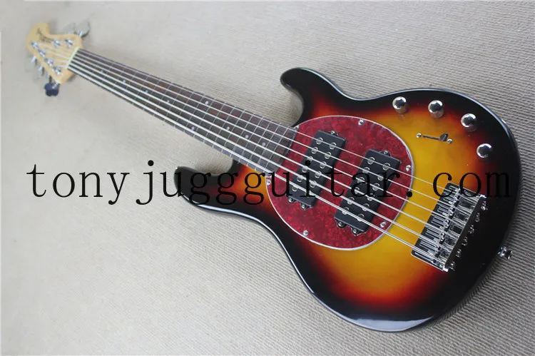 

Custom Music Man 6 Strings Bass Erime Ball StingRay Sunburst Electric Guitar Red Pickguard Maple Neck Chrome Hardware
