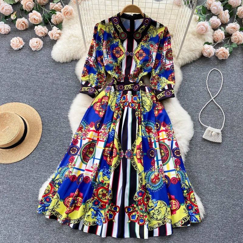 

Fashion Vestidos Robe Summer Short Sleeve Dress Sundress Elegant Retro Palace Floral Print Women Dress Vacation Party Dresses