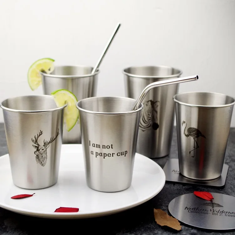 

Custom Logo ins Nordic Simple Industrial Style Stainless Steel 304 Beer Cup cute Coffee Mugs and Cups with Lid and Straw