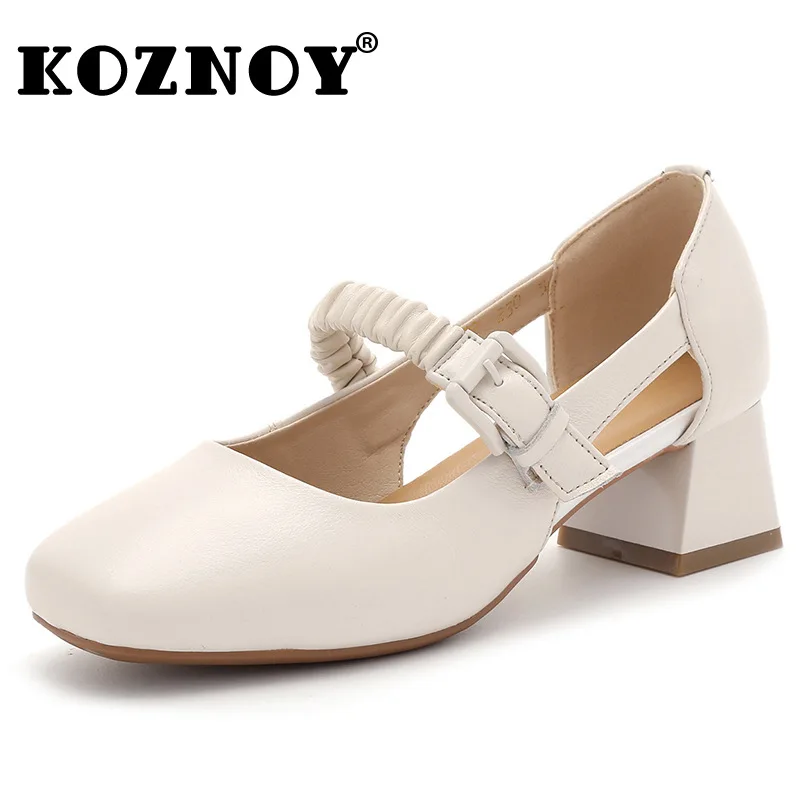 

Koznoy 4.5cm Genuine Leather Summer Lady Elastic Platform Chunky Heels Big Size Slip on Comfy Preppy Girl Mary Jane Lolita Shoes