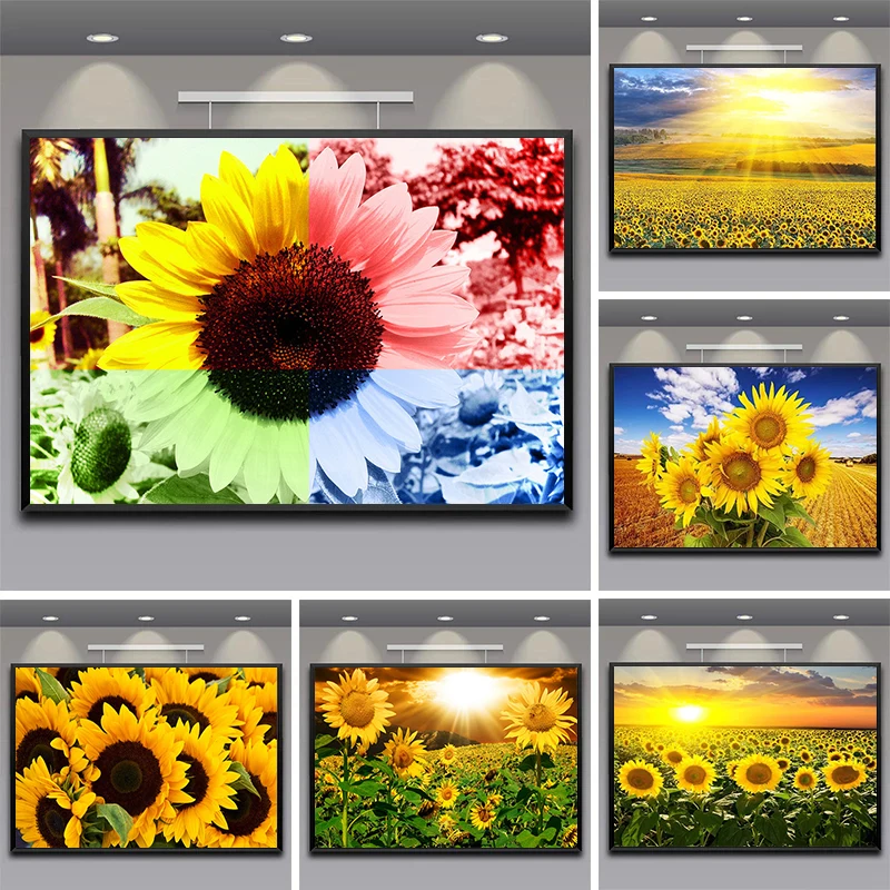 

Пейзаж Подсолнух, настенное Искусство Холст Живопись Солнечный свет светит Цветочные растения картина Печать постеры для гостиной домашни...
