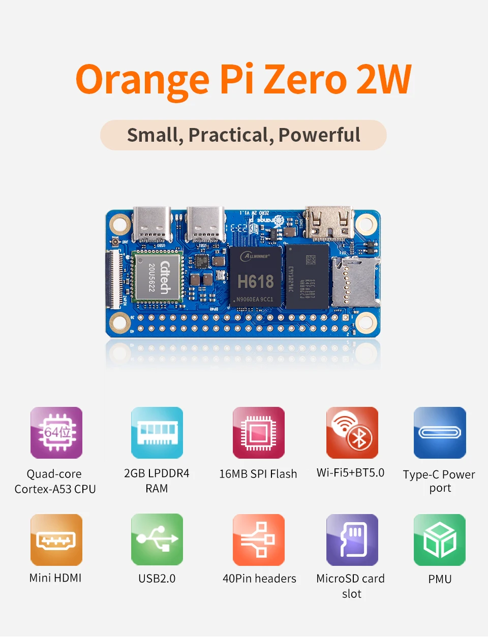 RoRuS Orange Pi Zero 2 W 124 ГБ ОЗУ DDR4 Мини-ПК Allwinner H618 Orange Pi Zero 2W WiFi Bluetooth SBC Одноплатный компьютер Zero (art.: 3920dbeda2f52) - 3920dbeda2f52
